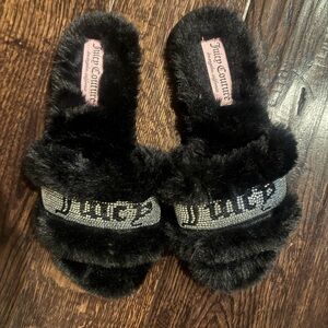 Juicy Couture Black Fuzzy Slippers